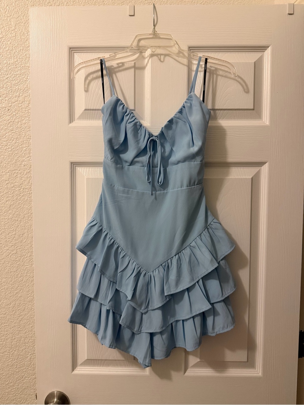 Forever 21 Light Blue Ruffle Tiered Satin Chemise